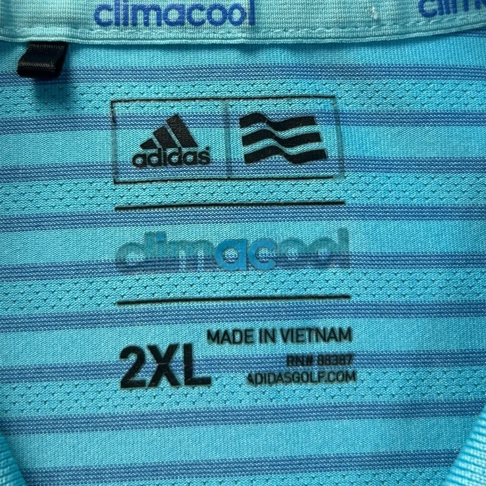 Adidas Golf Polo Shirt Mens 2XL Turquoise Stripe ClimaCool Performance Athletic